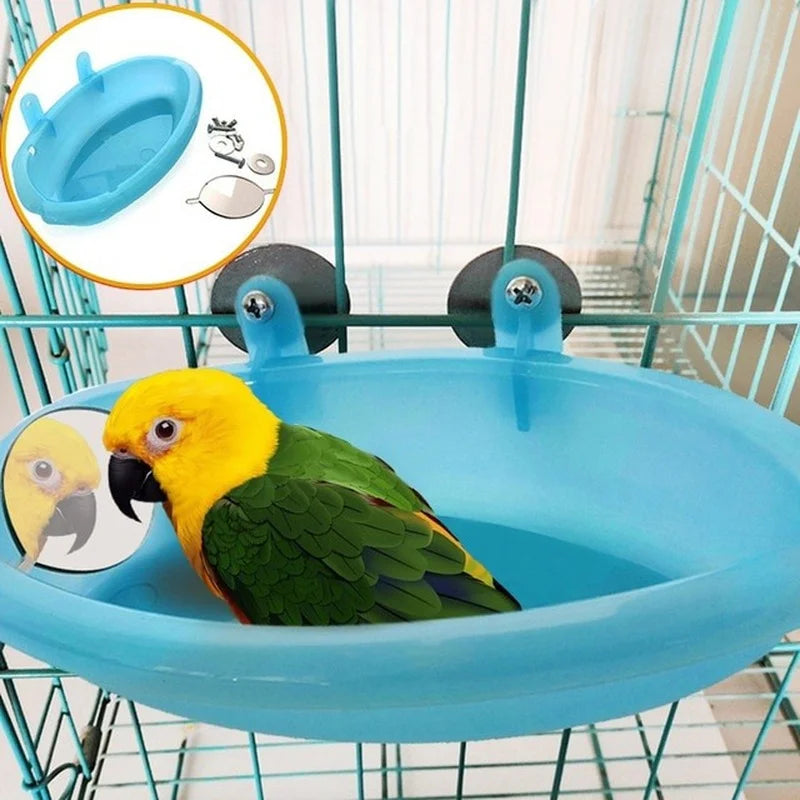 Pet Bird Bath Cage with Mirror, Parrot Bathtub,