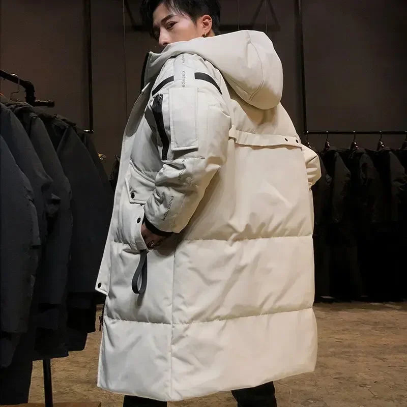 Men's Parkas Hooded New Over-the-knee Overcoat Thickened Mid-length