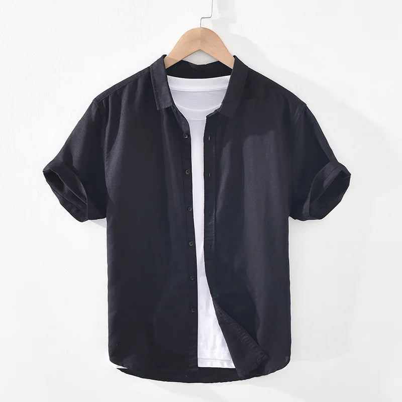 Summer Cotton Linen Short Sleeve Shirts Men Casual