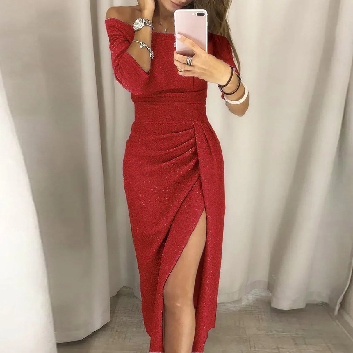 Plus Size Women's Fashion Sexy Strapless High Slit