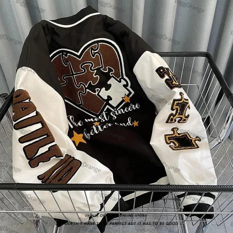 Spring and autumn retro quilted embroidered baseball uniform