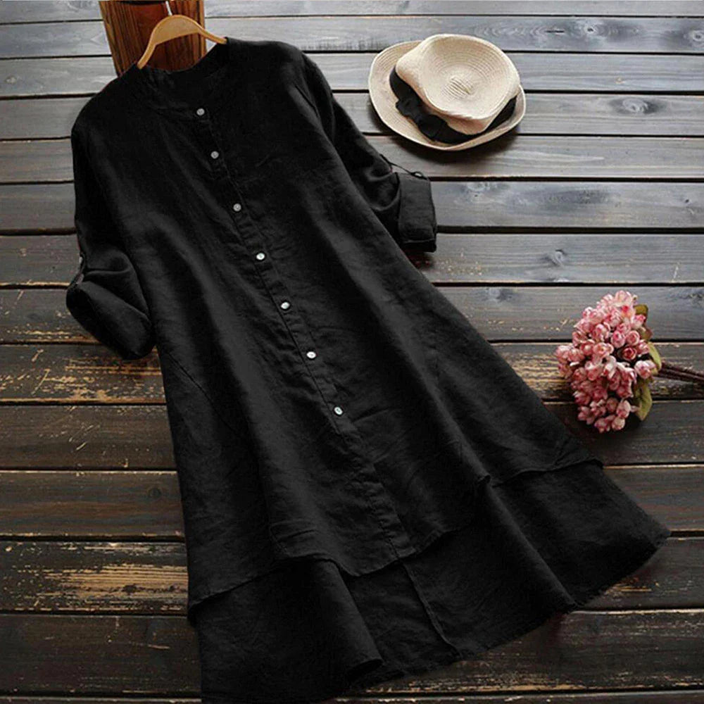 Womens Autumn ONeck Cotton Linen Baggy TShirt Tops