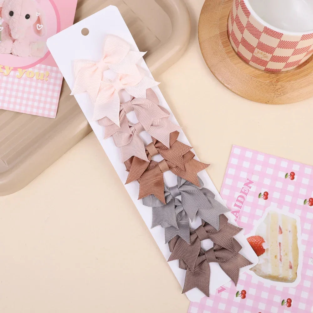 10Pcs/lot Kids Solid Color Ribbon Baby Bows Hair