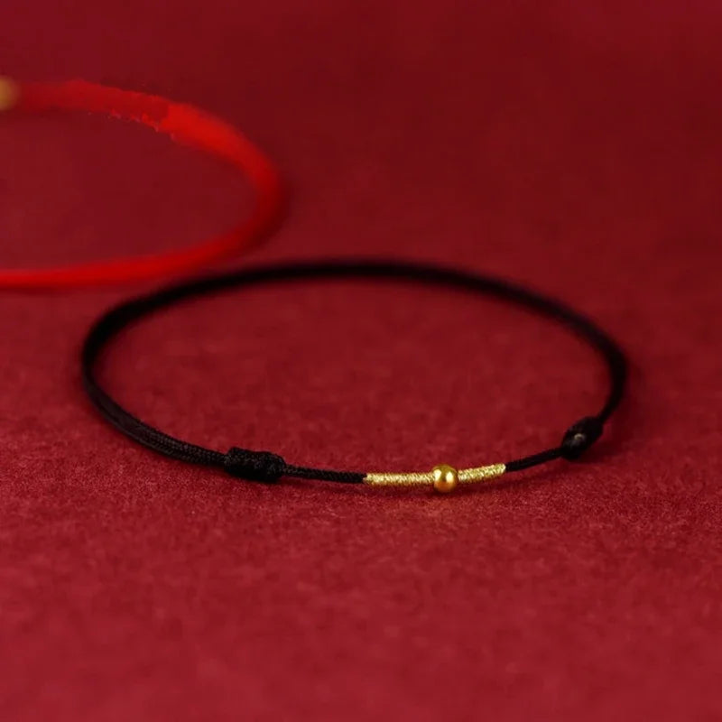 Small Gold Color Titanium Beads Red Thread Woven