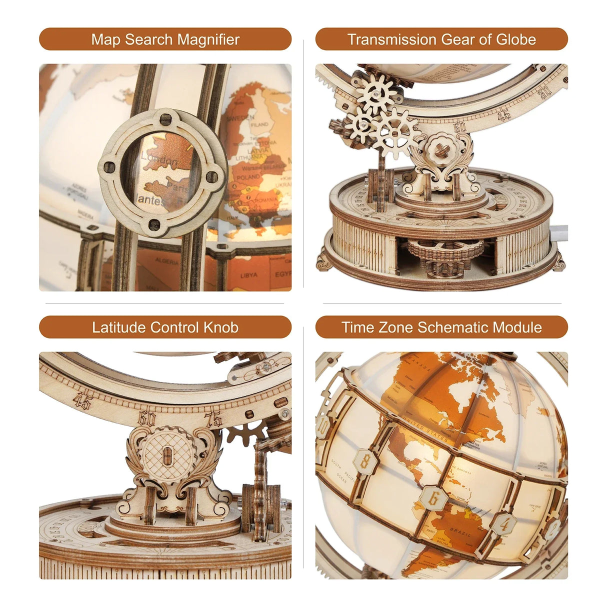 Wooden Globe Lamp 3D Puzzle Games Birthday Gift