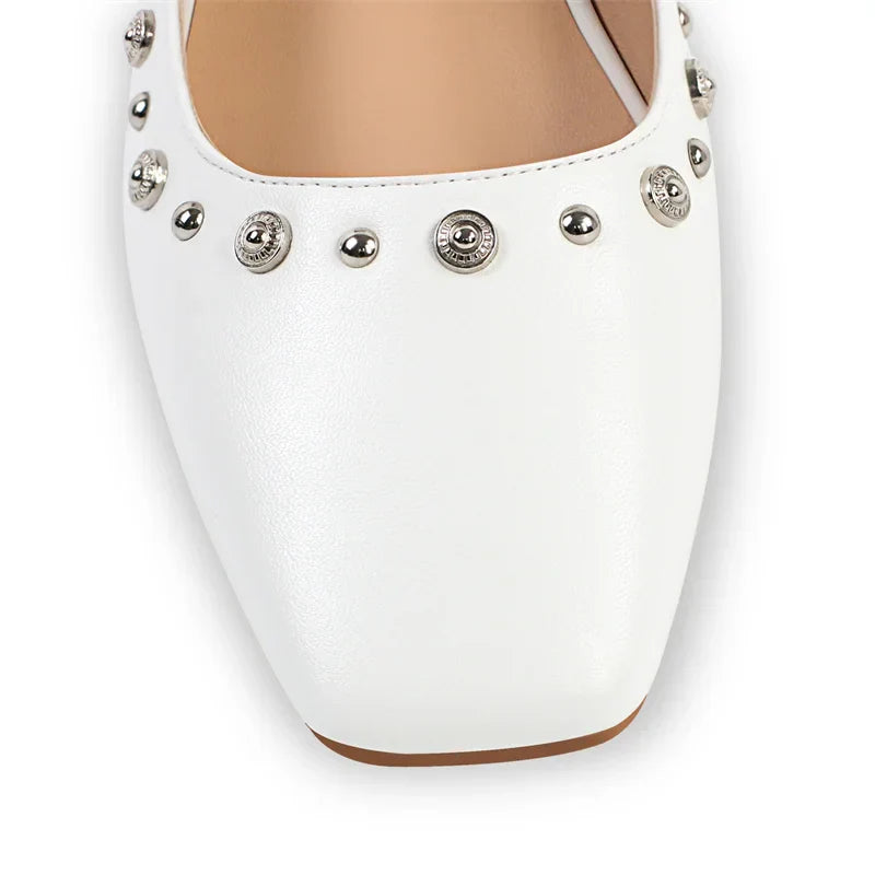 Onlymaker Women White Square Toe Buckle Strap Mary