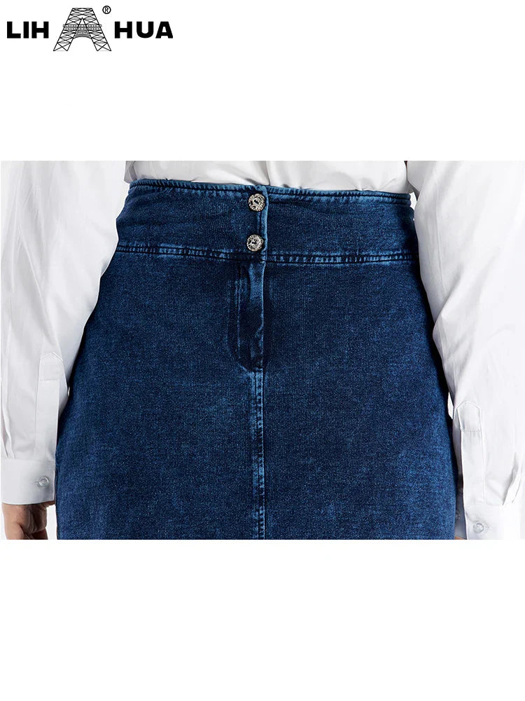 LIH HUA Womens Plus Size Denim Skirt Cotton