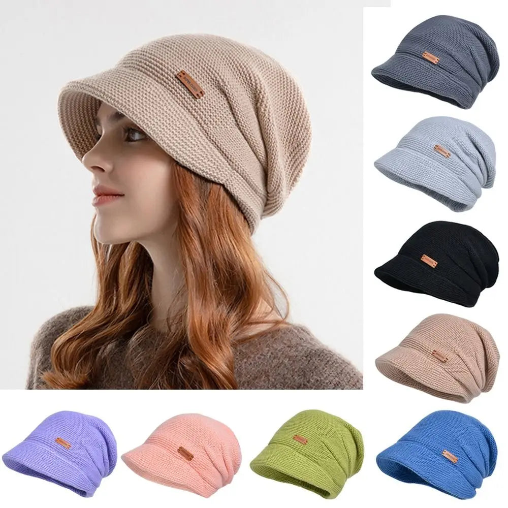 Fleece Lined Knitted Hat Casual Thickened Short Brim