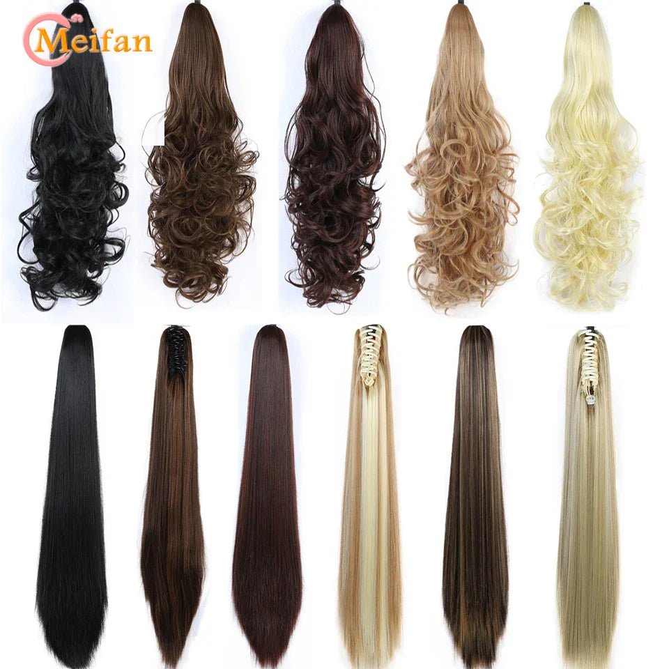 MEIFAN Long Synthetic Wavy Clip in Hair Ponytail