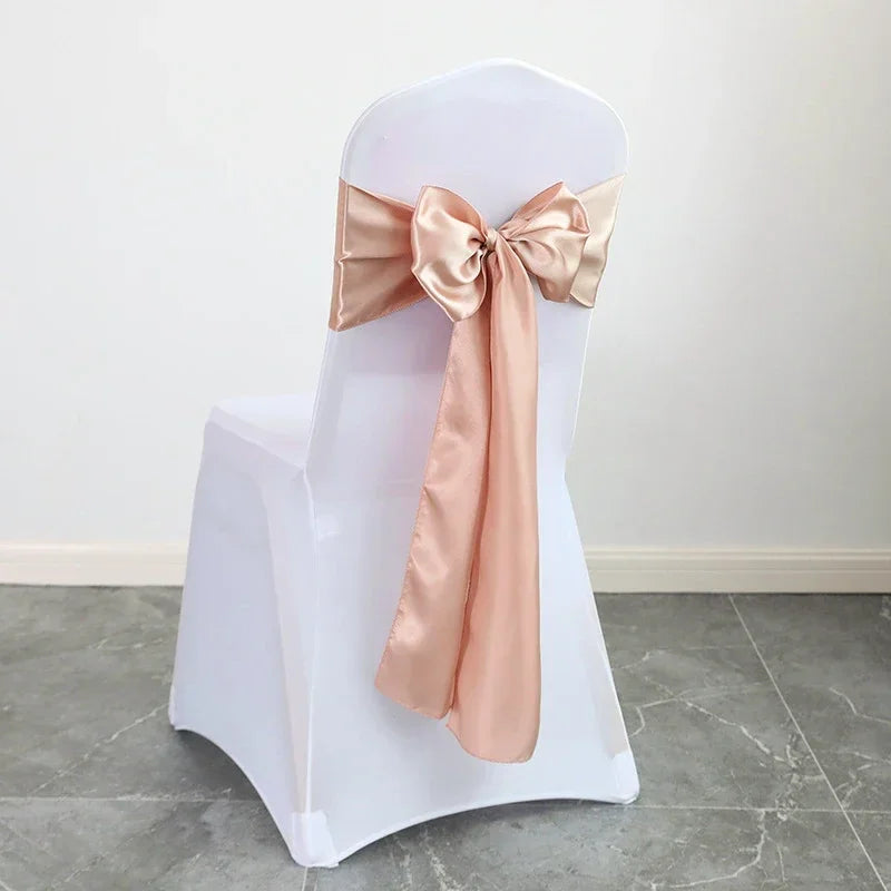 40PCS 17x275cm Rose Gold Satin Chair Sashes Bows
