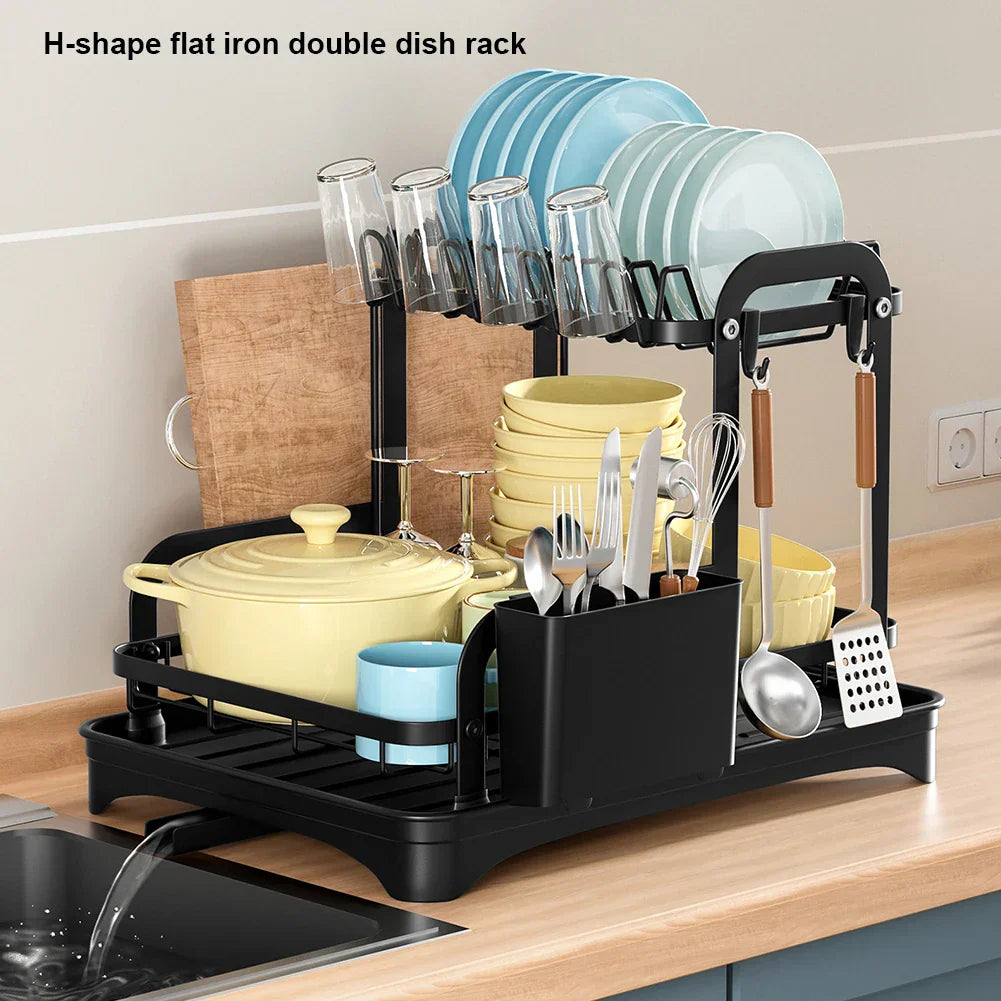 2 Tier Dish Bowl Drainer Storage Rack Kitchen