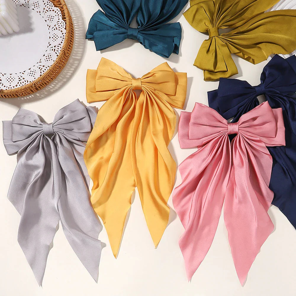 Fashion Two-layers Bowknot Streamer Hairpin Woman Girl Satin