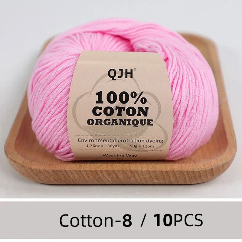 QJH 10PCS 100% Organic Cotton Yarn Pure/Mixed Color