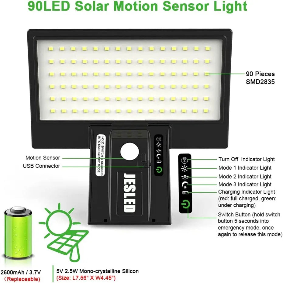 JESLED Outdoor Solar Light, 90 LED, LED Spotlight