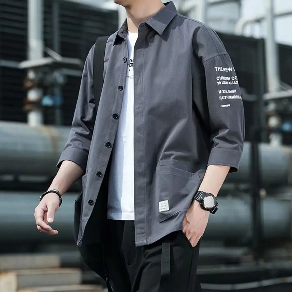 Men Three-quarter Sleeve Shirt Japanese Style Casual Jacket