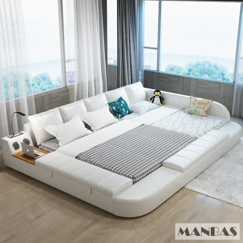 Linlamlim Multifunctional Genuine Leather Parent-child Bed with Bluetooth