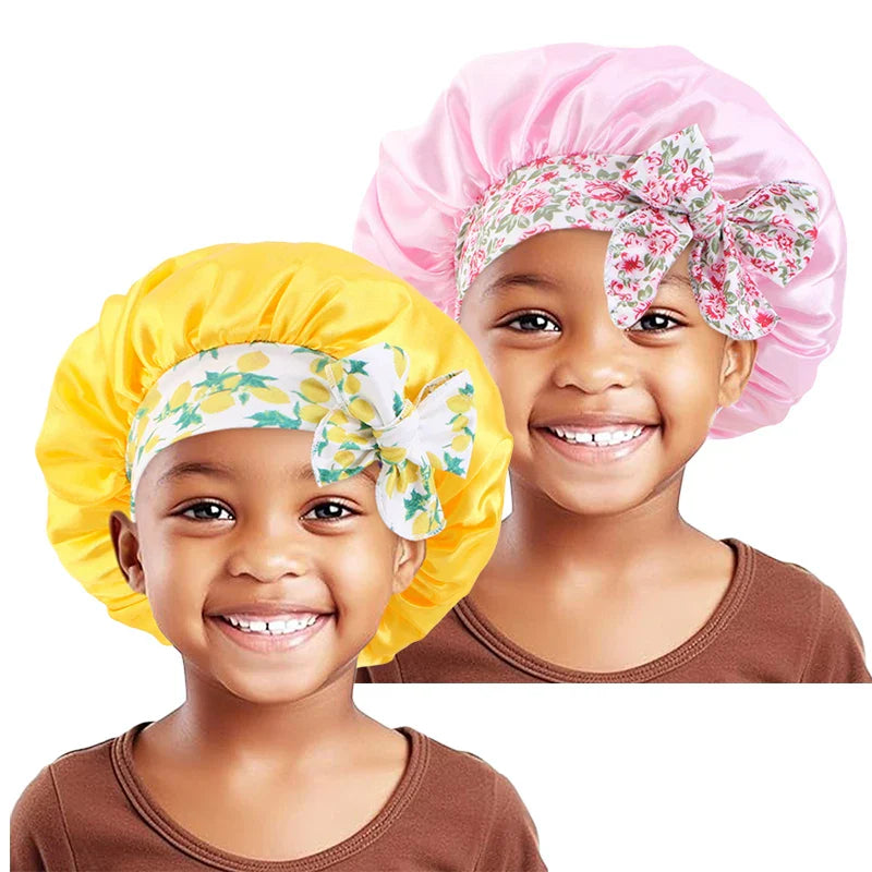 2PCS/LOT Baby Elastic Wide Edge Satin Nightcap Cute
