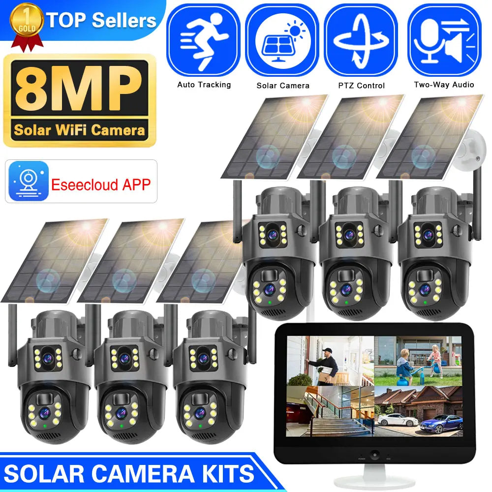 10CH 8MP Wifi Dual Lens PTZ Solar Camera