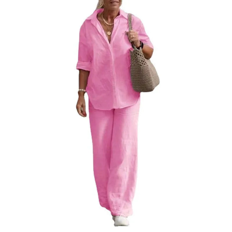 2023 Long-sleeved Shirt Casual Wide-leg Pants Suit 2