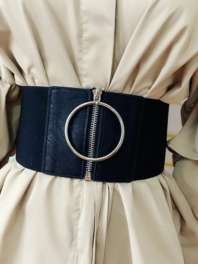 Women's Dress Super Wide Belt Large Metal Ring