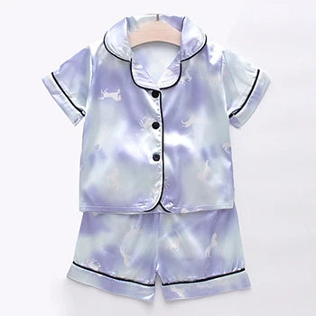 Toddler Girls Silk Satin Pajamas Sets Cartoon Kids