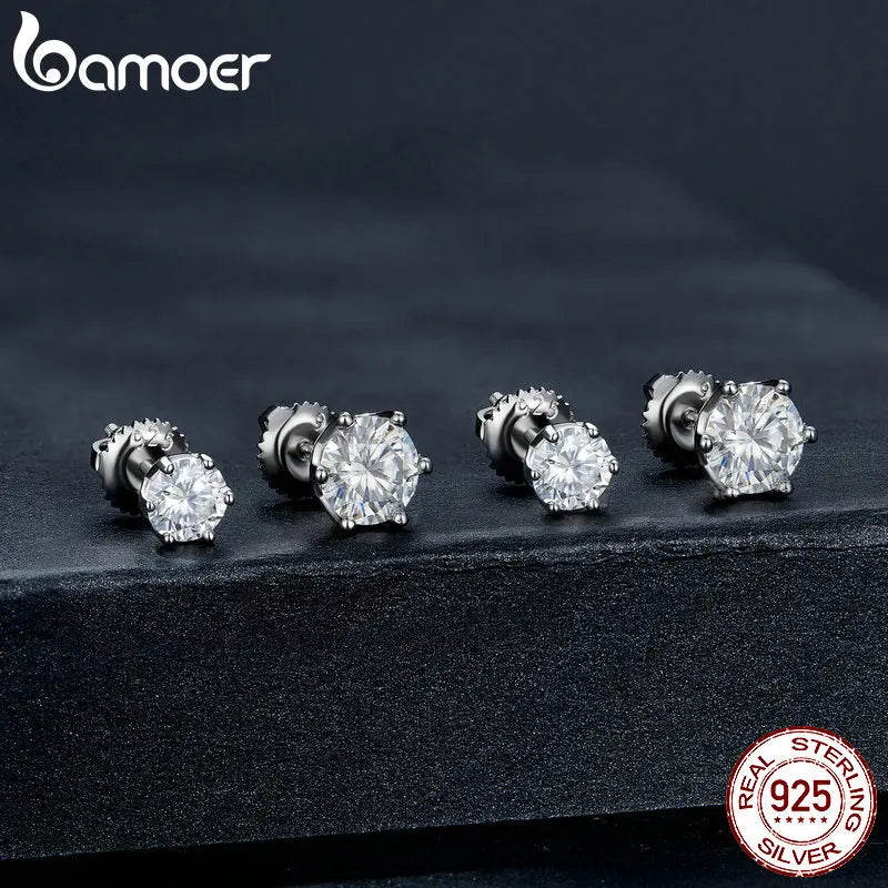 BAMOER Moissanite Stud Earrings, D Color Brilliant Round