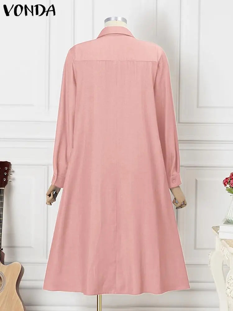 Plus Size 5XL VONDA Women Vintage Shirt Dress