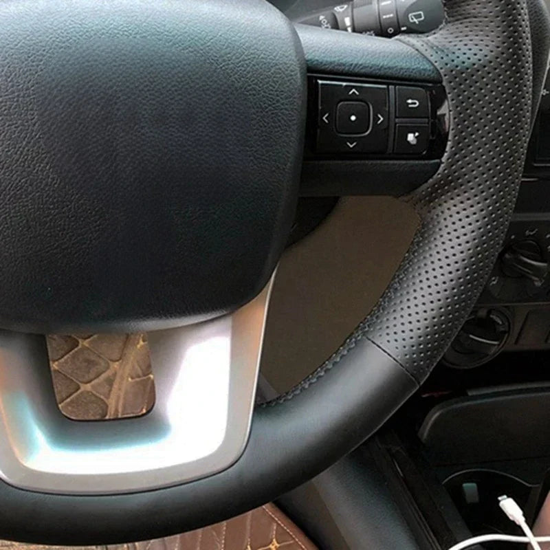 Black Artificial Leather HandStitched Car Steering Wheel Cover