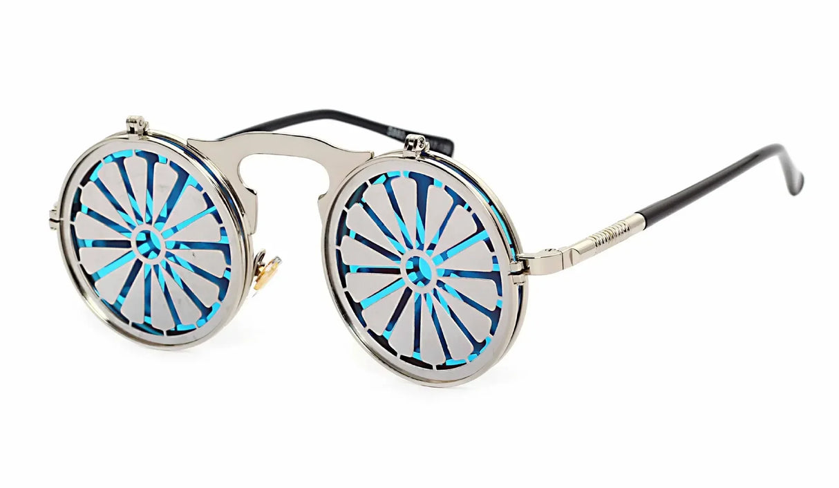 Metallic Retro Punk Steam Flap Vintage Sunglasses Personality