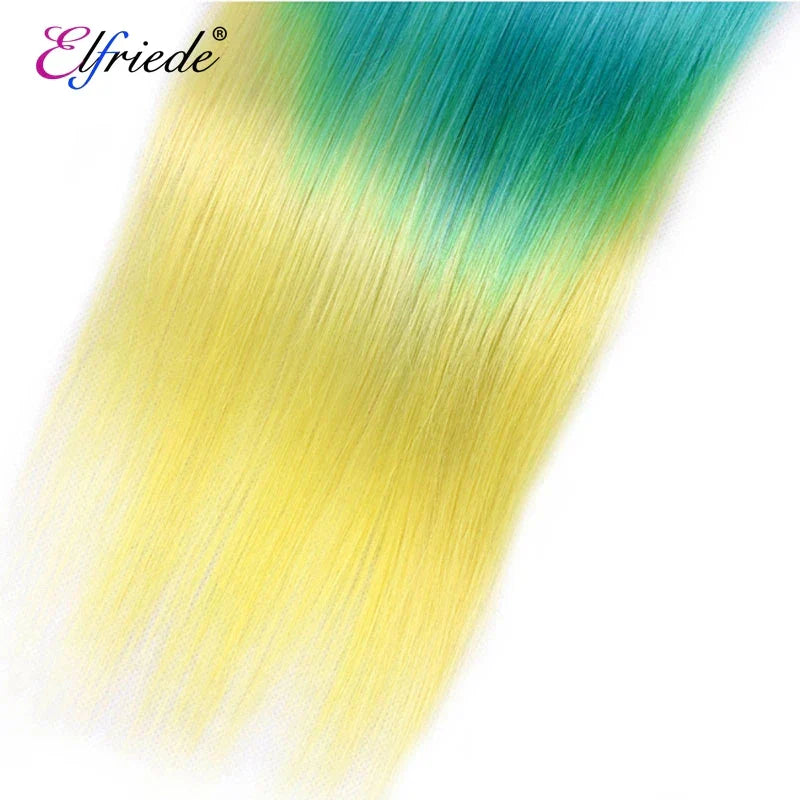 Elfriede BlueGreenYellow Straight Ombre Colored Hair Bundles with