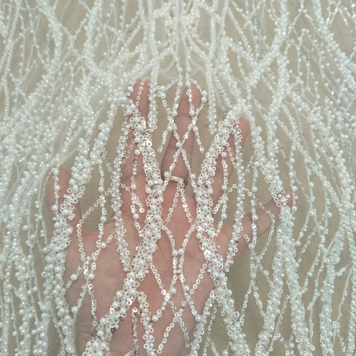 Elegant fashion heavy beading lace fabric with pearls