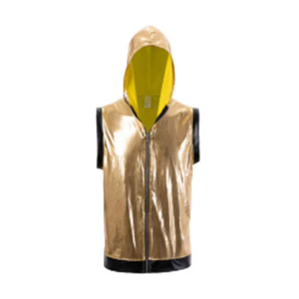 Mens Gold Shiny Tight Leather Tank Tops Boxer