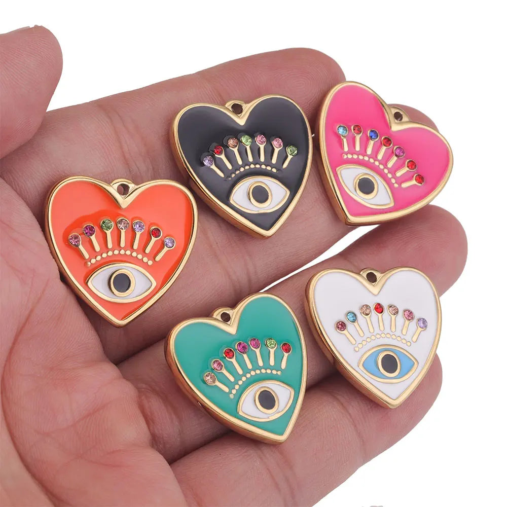 4pcs Stainless Steel Evil Eye Charms Heart Enamel