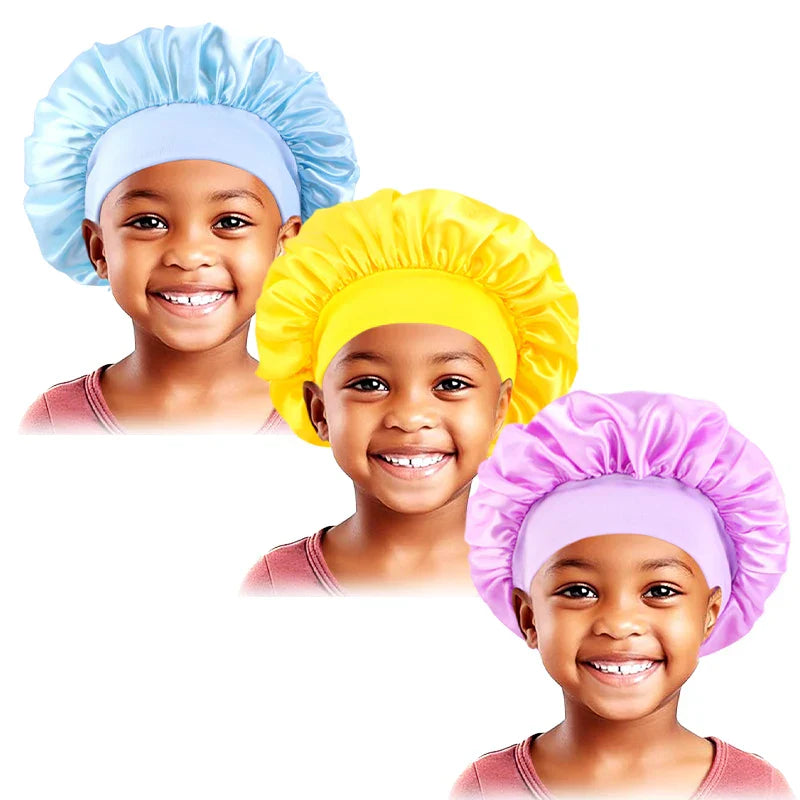 3PCS/LOT Children Elastic Sleepcap Kids Simple Solid Color
