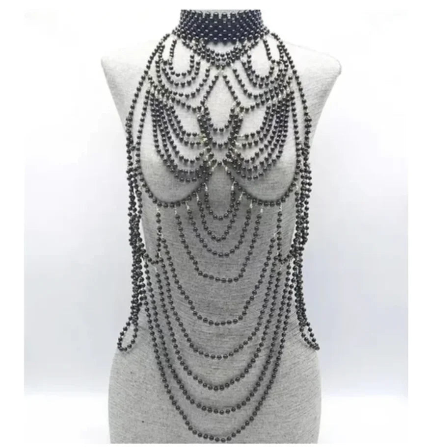 Women Body Chain Sexy Pearl Body Bra Chain