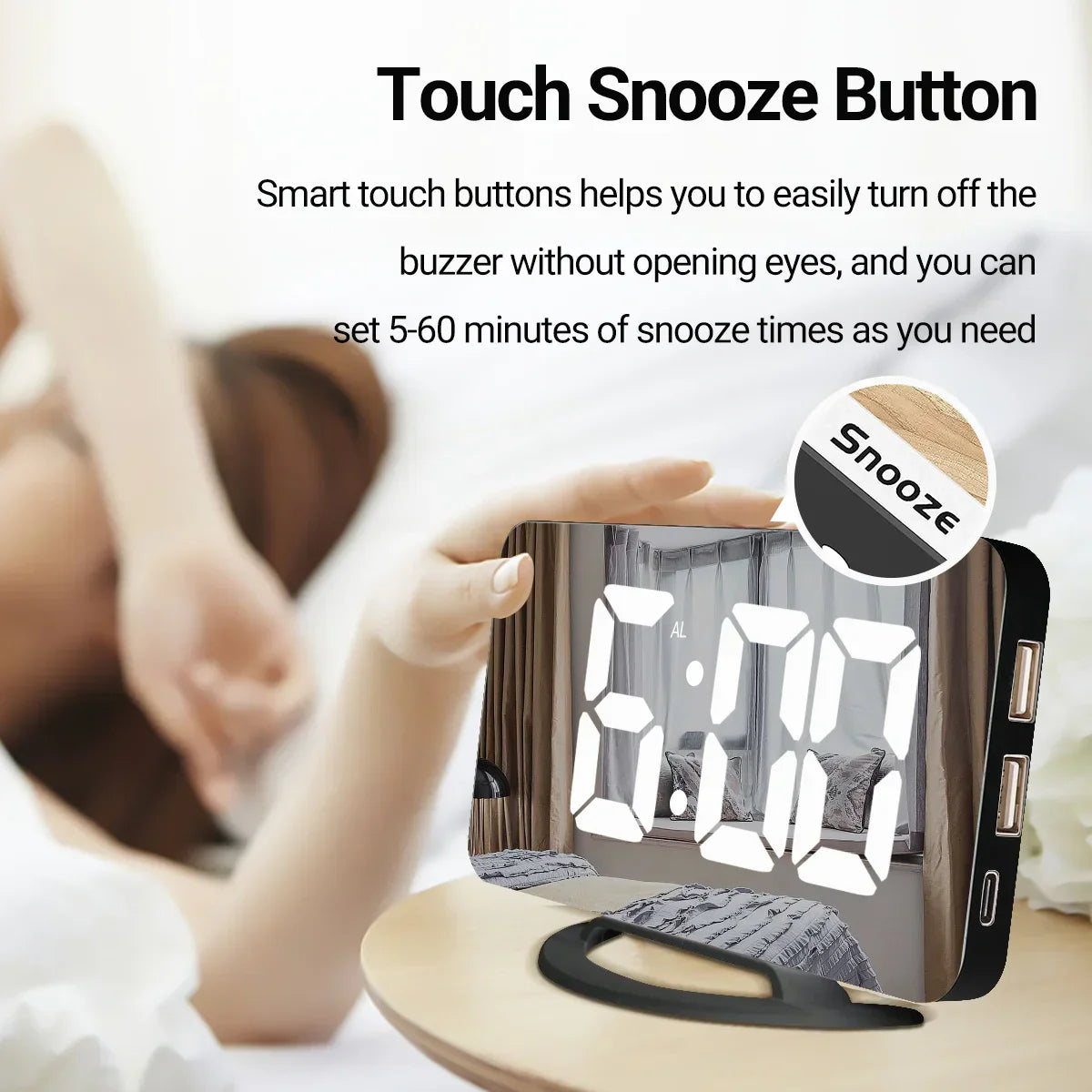 New Digital Alarm Clock 7" Large LED Mirror