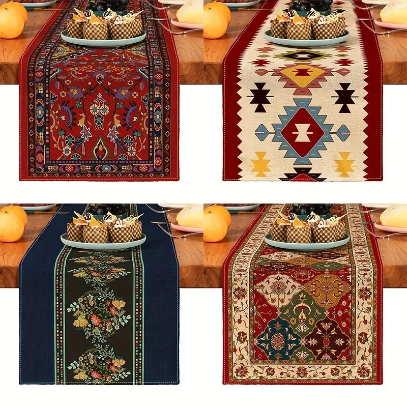 Bohemian Geometric Pattern Table Runner Linen Kitchen Decoration