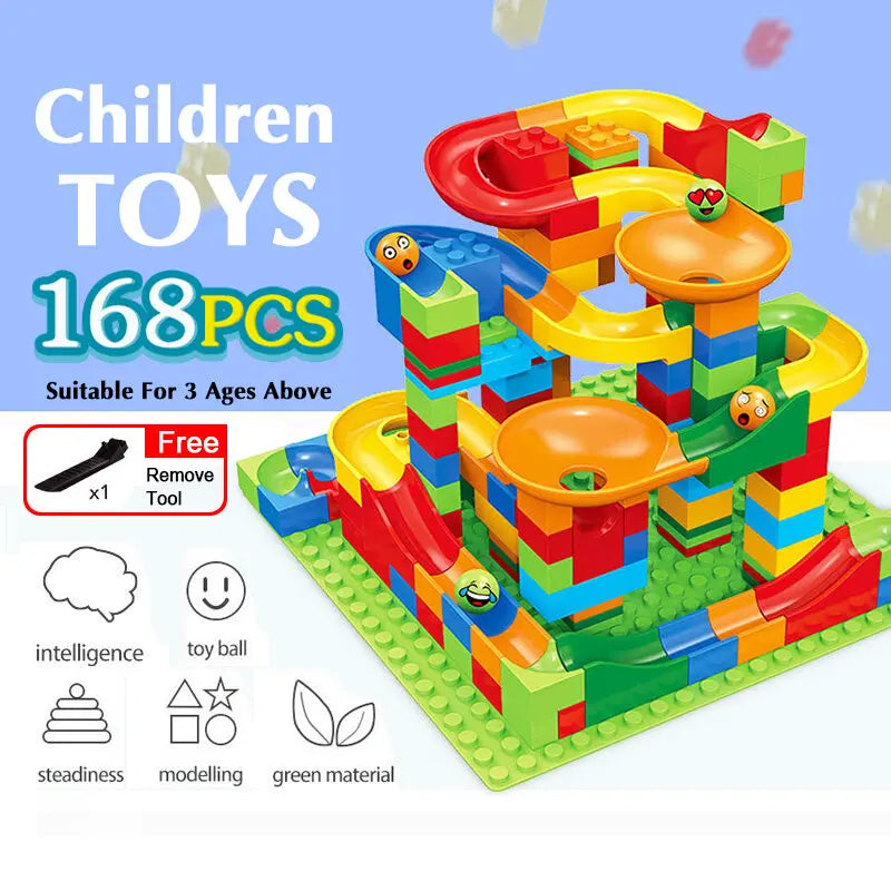 Mini Marble Run Building Blocks Kids Toy Plastic
