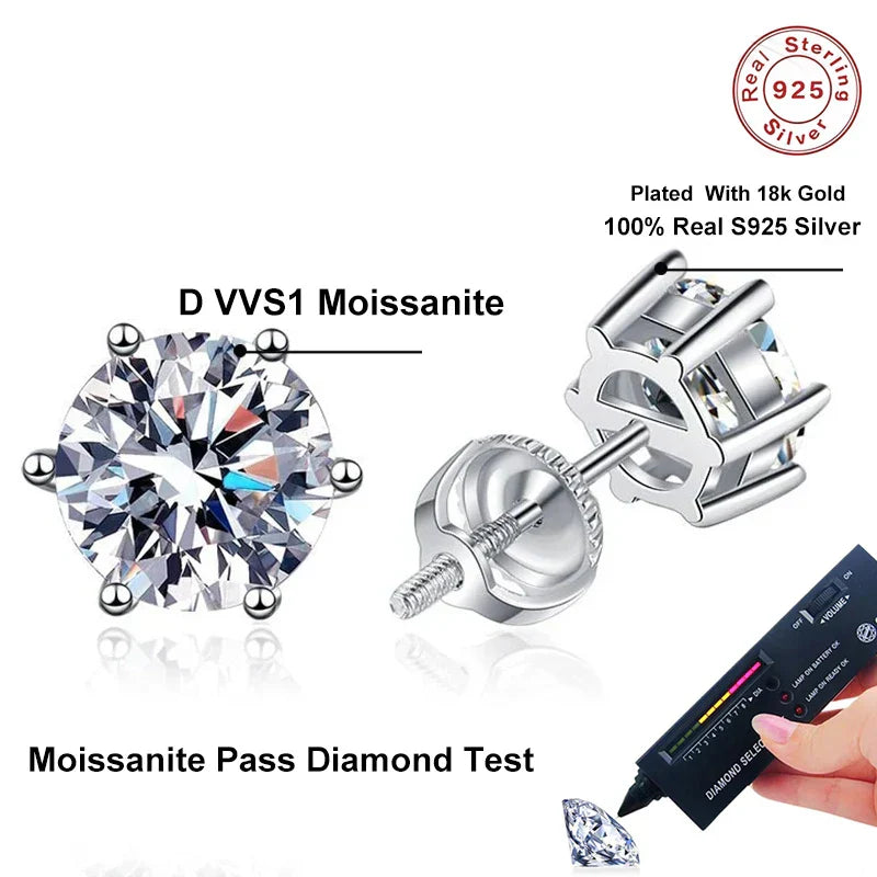 NeeTim 2ct Moissanite Earrings For Women Men Lab