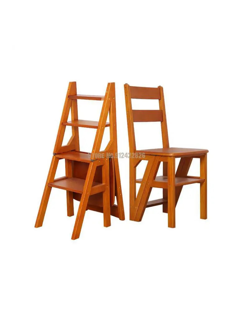 Solid Wood Household Multifunctional Folding Ladder Chair Indoor