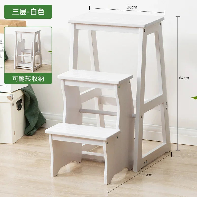 Solid Pine Wood High Stools Kitchen Multifunctional Step