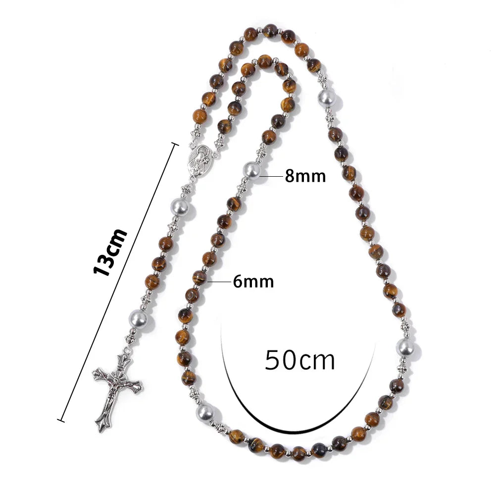 Natural Labradorite Tiger Eye Stone Bracelet Catholic Christ