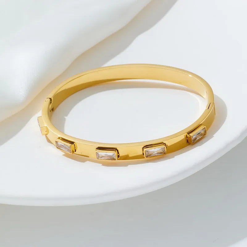 Waterproof Luxury Colorful Cubic Zirconia Bangles Stainless Steel