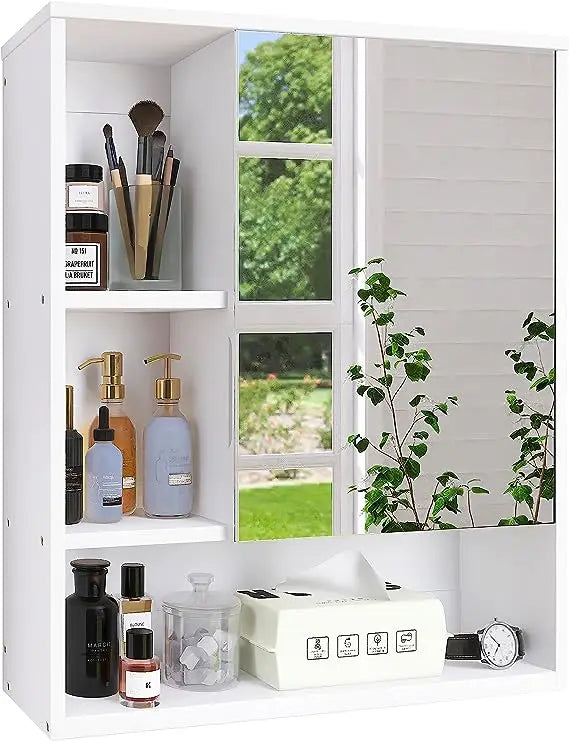 SMIBUY Bathroom Mirror Cabinet Wall Mounted, Bamboo Space