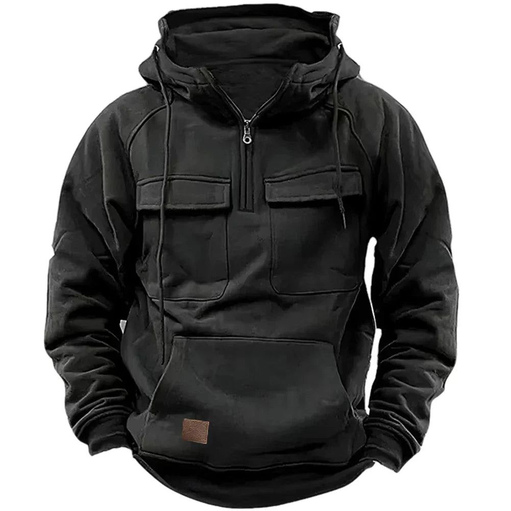 Loose Sweatshirt Men Pullover Solid Color Black Blue