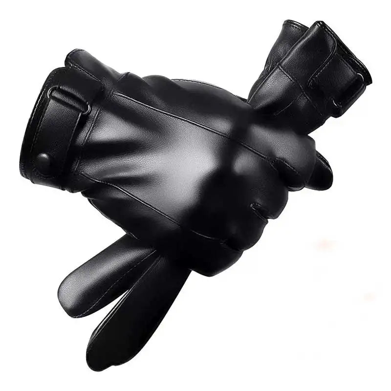 Fleece Leather Gloves Men's Winter Autumn PU Linings