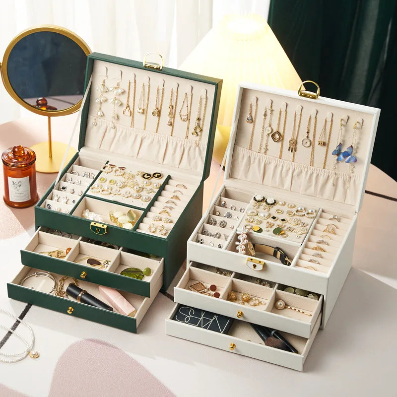 Rhombic threelayer drawertype lock jewelry storage box necklace