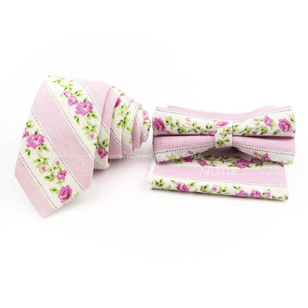 Men Linen Plant Ainmal Ties Set Pocket Handkerchief