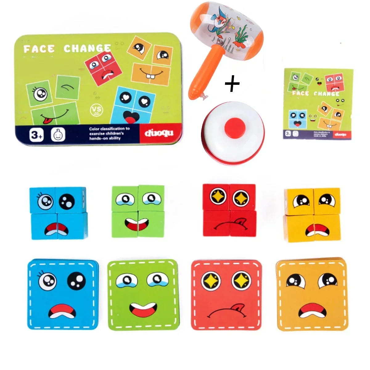 Wooden Face Changing Cube Toys Building Blocks Cartoon