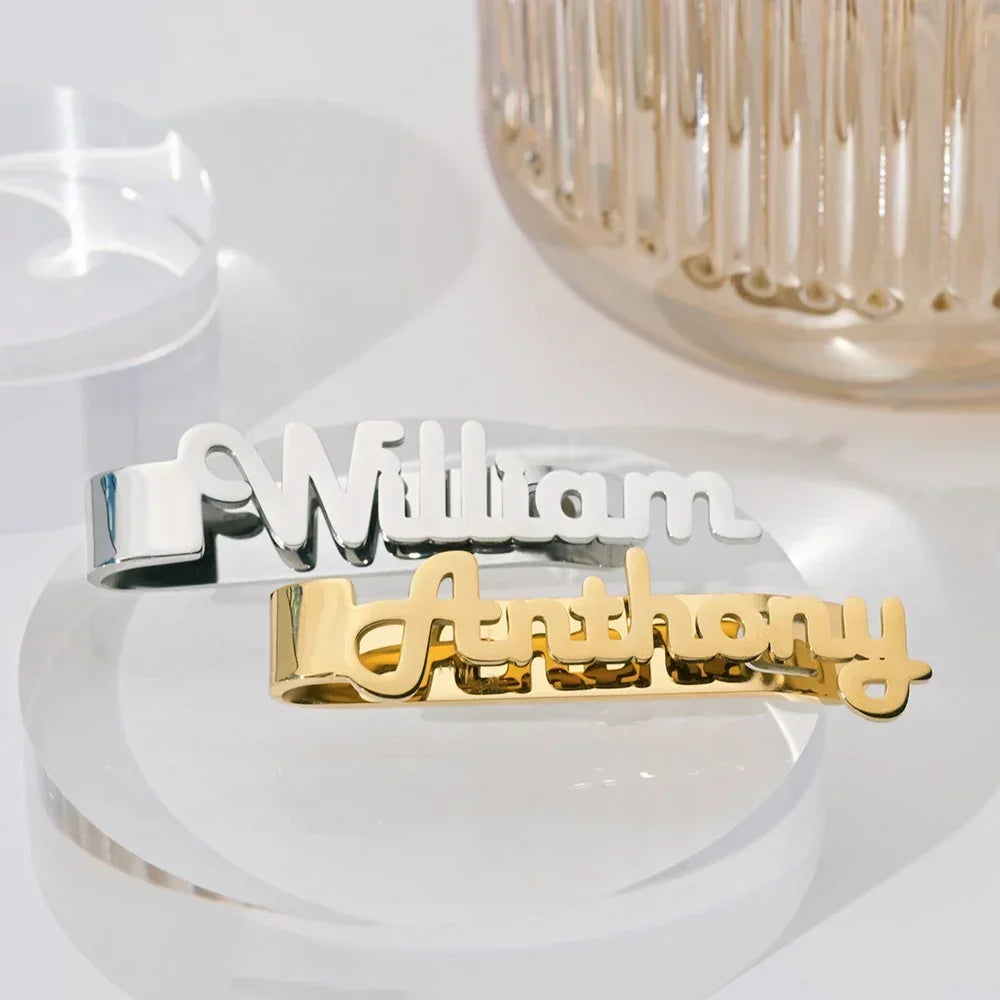 Custom Name Tie Clips Stainless Steel Nameplate Jewelry